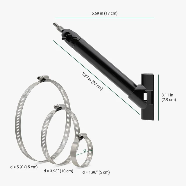 Alt view image 5 of 6 - Solar Panel Pole Mount, Black Universal 1/4-20 threaded bracket, fits 1.5-12 diameter poles, compatible with Ring/Eufy/Arlo/Wyze solar panels & more