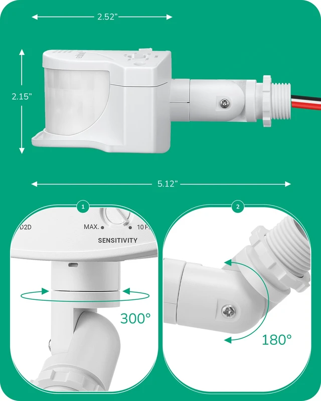 Alt view image 7 of 7 - 240° Motion Sensor, Adjustable Time/Range to 60FT, 3 Modes, White 3 Modes Control, Adjustable Delay Time & Sensor Neck, Replacement Motion Detector for Security Floodlights, UL Listed