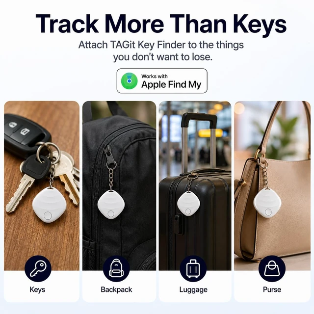 Alt view image 3 of 7 - Key Finder and Locator (4 Pack), Key Tracker Tag, Apple MFi Certified, Works with Apple Find My App (iOS Only), Item Finder for Keys, Car Keys, Keychain, Wallet, Luggage, Pets and Backpacks