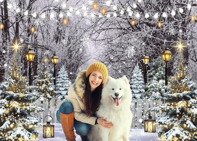 Alt view image 3 of 7 - Winter Wonderland Photography Backdrop 8x6FT Winter Snowflake Christmas Tree Forest Scene Background Snowy Xmas Party Decorations Supplies Photo Props