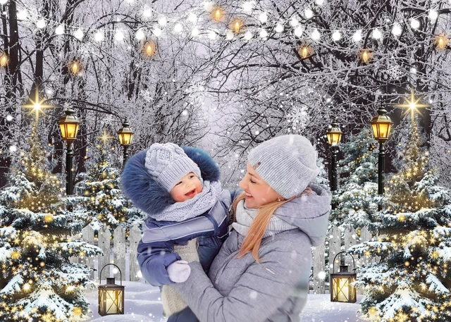 Alt view image 5 of 7 - Winter Wonderland Photography Backdrop 8x6FT Winter Snowflake Christmas Tree Forest Scene Background Snowy Xmas Party Decorations Supplies Photo Props