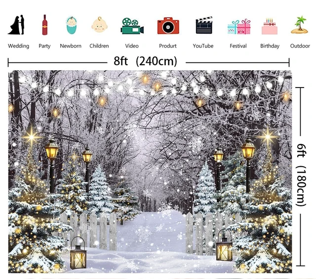 Alt view image 6 of 7 - Winter Wonderland Photography Backdrop 8x6FT Winter Snowflake Christmas Tree Forest Scene Background Snowy Xmas Party Decorations Supplies Photo Props
