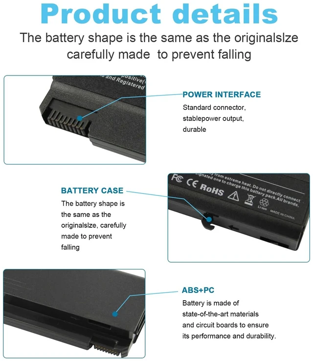Alt view image 4 of 7 - 9Cell Extended 7800mAh Battery for HP EliteBook 8440P 6930P 8440W / ProBook 6550B 6455B / Compaq 6730B 6735B 6700B 6500B 6535B 6530B, fits P/N 482962-001 HSTNN-UB69 KU531AA