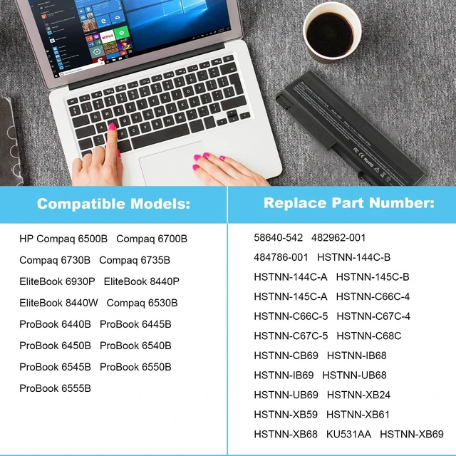 Alt view image 6 of 7 - 9Cell Extended 7800mAh Battery for HP EliteBook 8440P 6930P 8440W / ProBook 6550B 6455B / Compaq 6730B 6735B 6700B 6500B 6535B 6530B, fits P/N 482962-001 HSTNN-UB69 KU531AA