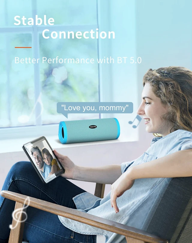 Alt view image 3 of 7 - Portable Bluetooth Speaker, Waterproof Wireless Shower Speakers with Good Bass, IPX7 Floating, 5000mAh, TF Card, Loud Sound for Beach, Pool, Kayak Accessories, Gifts for Women, Girl-Sky Blue