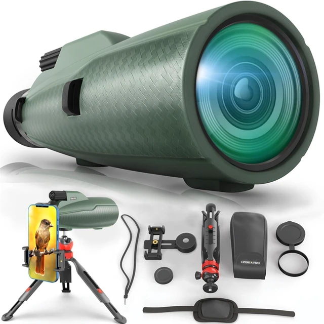 Main image of Monocular Telescope - 12x56 High Powered, Compact, Dust-Proof, Waterproof, Handheld Scope with Smartphone Adapter and Metal Tripod - Ideal for Hunting, Stargazing, Birdwatching, and Outdoor Adventures