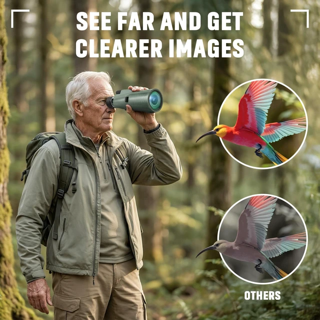 Alt view image 3 of 7 - Monocular Telescope - 12x56 High Powered, Compact, Dust-Proof, Waterproof, Handheld Scope with Smartphone Adapter and Metal Tripod - Ideal for Hunting, Stargazing, Birdwatching, and Outdoor Adventures
