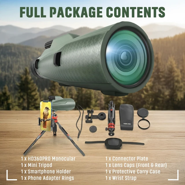 Alt view image 5 of 7 - Monocular Telescope - 12x56 High Powered, Compact, Dust-Proof, Waterproof, Handheld Scope with Smartphone Adapter and Metal Tripod - Ideal for Hunting, Stargazing, Birdwatching, and Outdoor Adventures