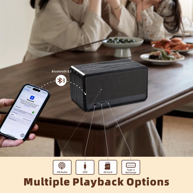Alt view image 6 of 7 - Vintage FM Radio Bluetooth Speaker for Home Kittchen Office Decor Excellent Sound, Good Reception, Compact size, Retro Bluetooth Radio, Build in 2600Mah rechargeable battery