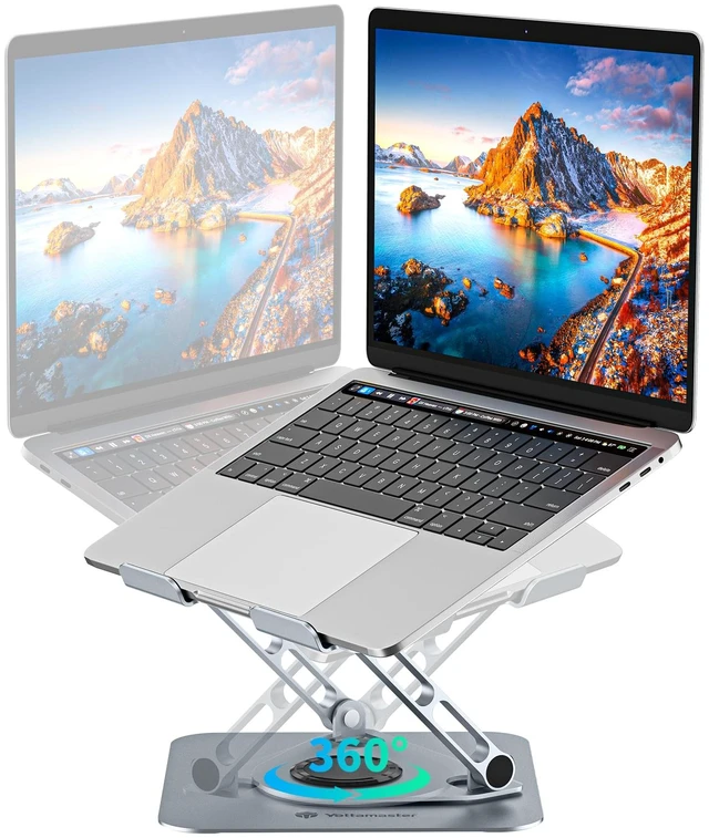 Main image of Adjustable Laptop Stand, 360° Rotating Aluminum Desk Stand Fits laptops up to 17", holds 11 lbs, honeycomb cooling vents, foldable, tool-free setup, for office/study/gaming
