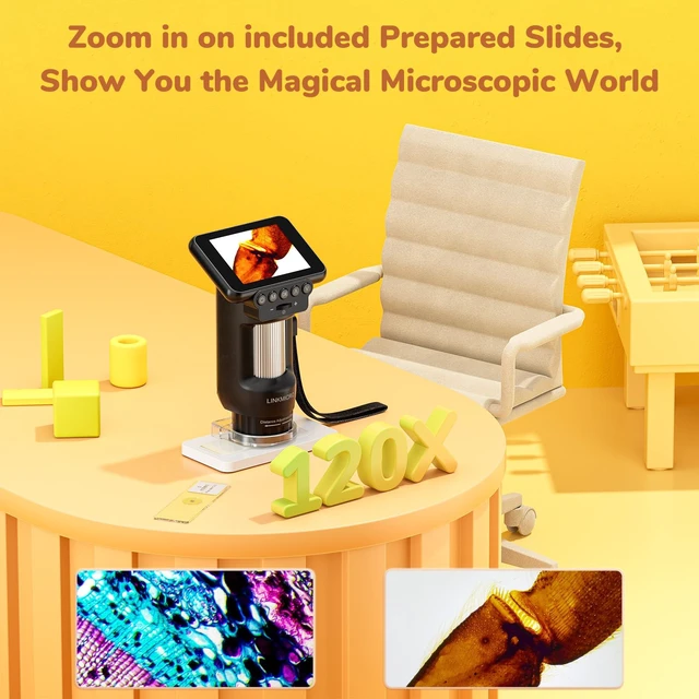 Alt view image 3 of 7 - LM013 Digital Microscope for Adults Portable, Kids Handheld Microscope Camera with 2.8" Screen, Coins Magnifier with 8 LED, PC View, 32GB