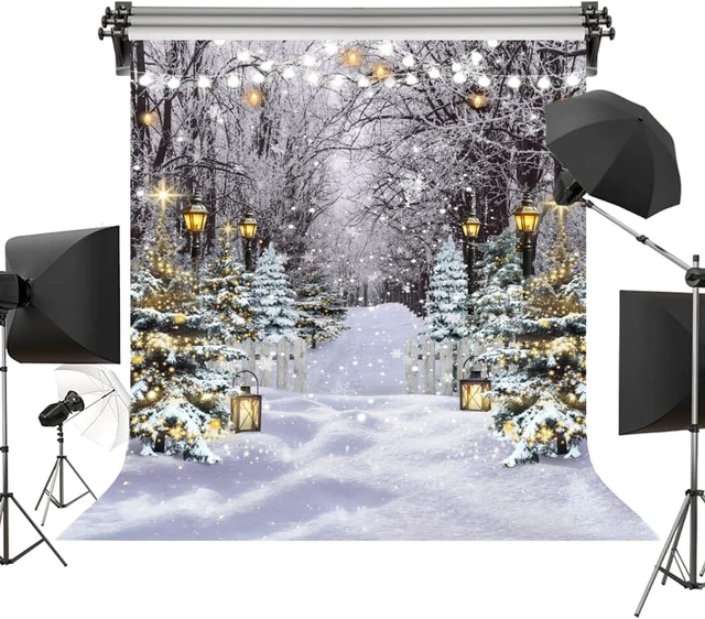 Alt view image 2 of 7 - Winter Wonderland Backdrop 6x8FT Winter Snowflake Christmas Tree Forest Scene Photography Background Snowy Xmas Party Decorations Supplies Photo Props