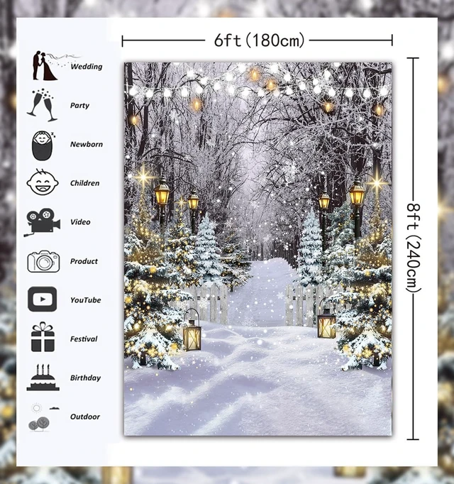 Alt view image 6 of 7 - Winter Wonderland Backdrop 6x8FT Winter Snowflake Christmas Tree Forest Scene Photography Background Snowy Xmas Party Decorations Supplies Photo Props