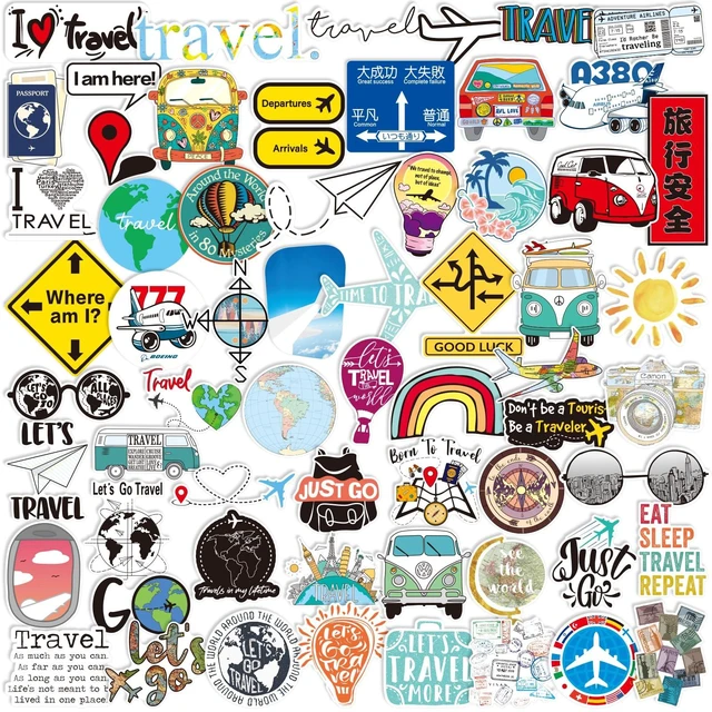 Main image of Travel Stickers for Luggage Stickers for Suitcases Decal 60Pcs Vinyl Travel Sticker for Laptop,Bumper,Water Bottles,Computer,Phone,Hard hat,Car Stickers and Decals