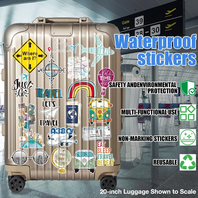 Alt view image 2 of 7 - Travel Stickers for Luggage Stickers for Suitcases Decal 60Pcs Vinyl Travel Sticker for Laptop,Bumper,Water Bottles,Computer,Phone,Hard hat,Car Stickers and Decals