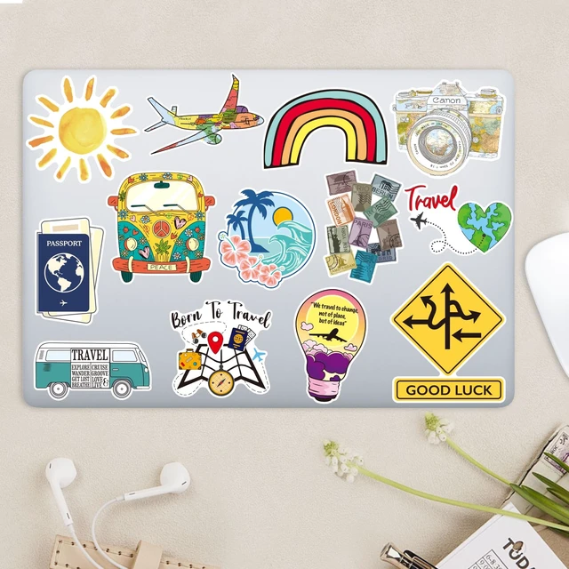 Alt view image 3 of 7 - Travel Stickers for Luggage Stickers for Suitcases Decal 60Pcs Vinyl Travel Sticker for Laptop,Bumper,Water Bottles,Computer,Phone,Hard hat,Car Stickers and Decals