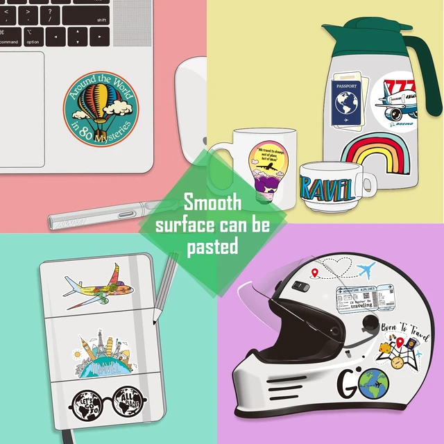 Alt view image 4 of 7 - Travel Stickers for Luggage Stickers for Suitcases Decal 60Pcs Vinyl Travel Sticker for Laptop,Bumper,Water Bottles,Computer,Phone,Hard hat,Car Stickers and Decals