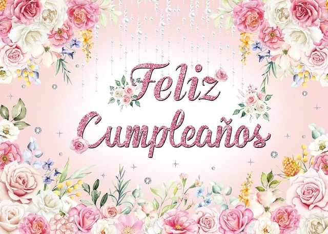 Alt view image 2 of 7 - Feliz cumpleaños Backdrop Pink Floral Glitter Happy Birthday Photography Background Women Girl Birthday Party Decorations Banner Photo Props (8x6FT)