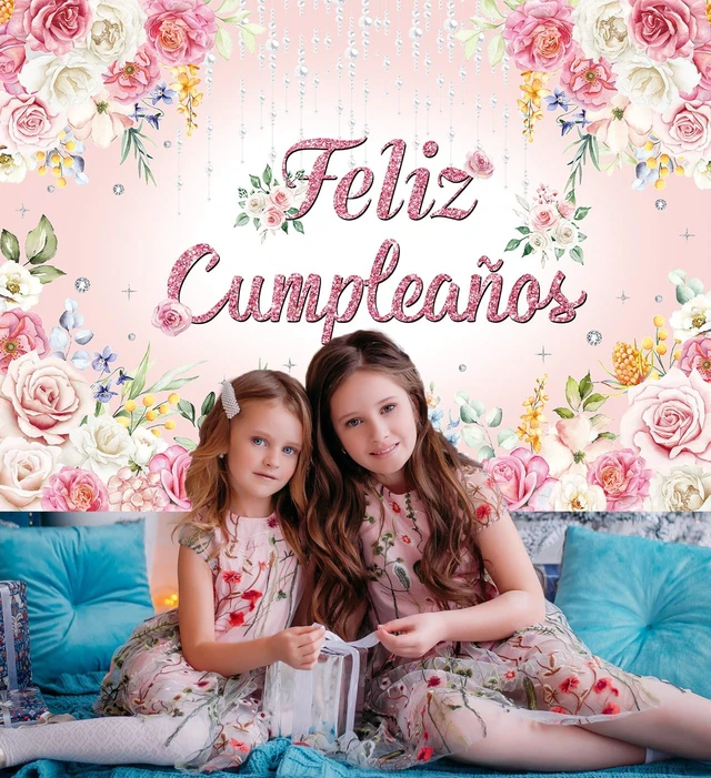 Alt view image 5 of 7 - Feliz cumpleaños Backdrop Pink Floral Glitter Happy Birthday Photography Background Women Girl Birthday Party Decorations Banner Photo Props (8x6FT)