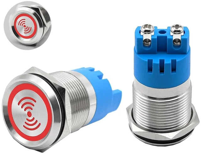 Main image of 2PCS DC24V 19mm Electronic Stainless Steel Active Piezo Buzzer Waterproof IP67 Continuous Sounder 110dB Metal Buzzer Alarm with Red Flash Indicator