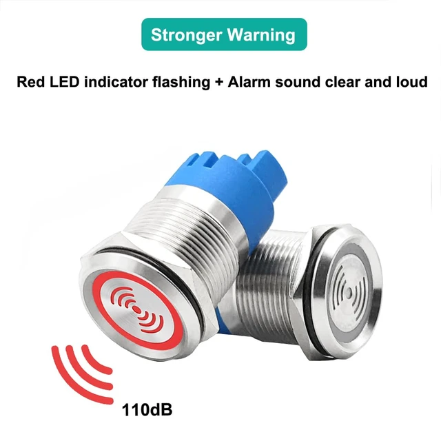 Alt view image 4 of 6 - 2PCS DC24V 19mm Electronic Stainless Steel Active Piezo Buzzer Waterproof IP67 Continuous Sounder 110dB Metal Buzzer Alarm with Red Flash Indicator