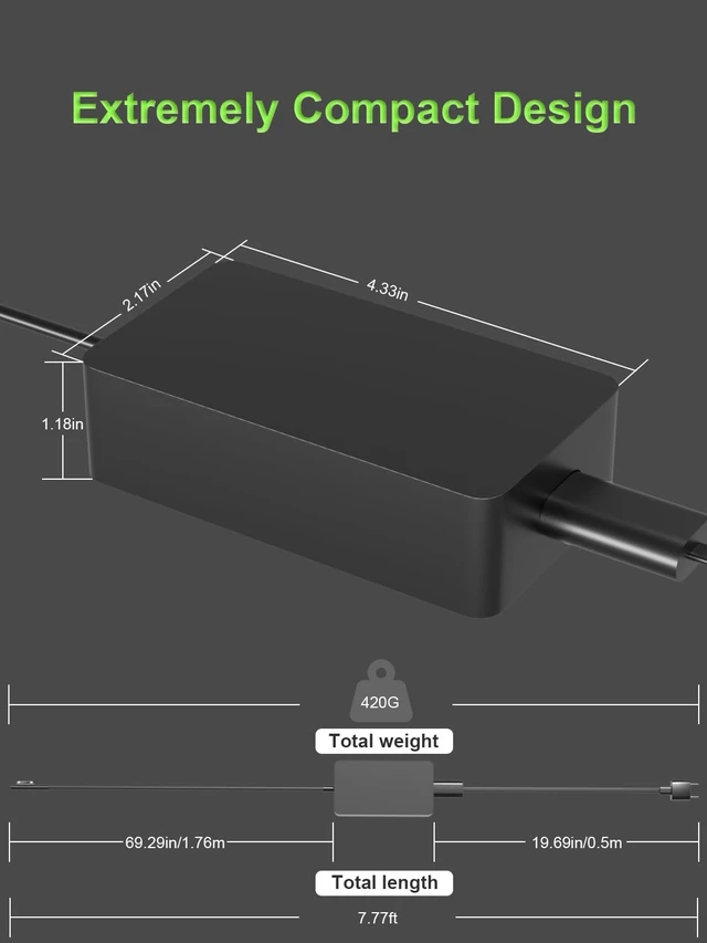 Alt view image 4 of 7 - 127W 102W Charger Compatible with Microsoft Surface Laptop Studio/Go 1 2 3 Book 3 2 1/Surface Laptop 7 6 5 4 3 2 1 Surface Pro 10 9 8 7 7+ 6 5 4 3 X Windows Charging Adapter