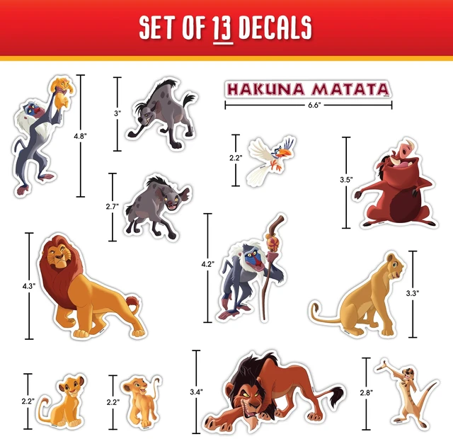Alt view image 3 of 7 - Disney The Lion King Decals - Set of 13 Vinyl Stickers Mufasa Simba Pumbaa Rafiki Nala for Car Laptop Computer Kids Water Bottle Outdoor Waterproof