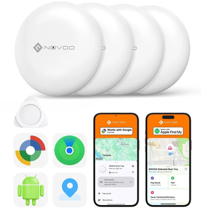 Main image of Air Tracker Tags Compatible with iOS & Google Find My (4-Pack) Bluetooth Smart Tracking Tag with Loud 80dB Alarm, Replaceable Battery, GPS Tracker for Key, Bag, Passport, Luggage