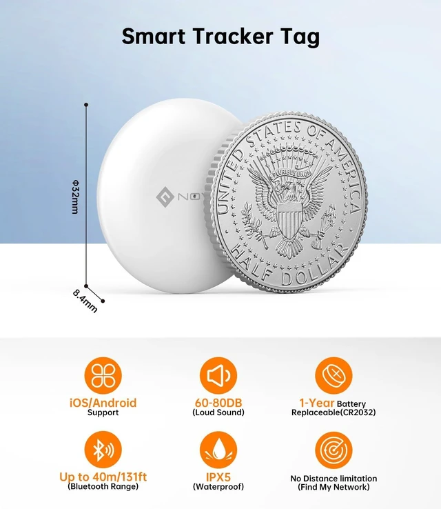 Alt view image 2 of 7 - Air Tracker Tags Compatible with iOS & Google Find My (4-Pack) Bluetooth Smart Tracking Tag with Loud 80dB Alarm, Replaceable Battery, GPS Tracker for Key, Bag, Passport, Luggage