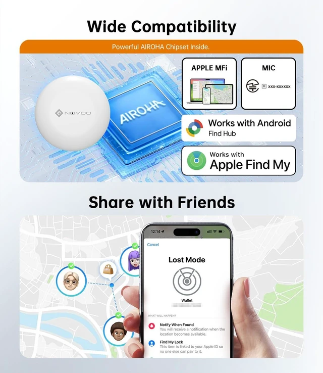 Alt view image 7 of 7 - Air Tracker Tags Compatible with iOS & Google Find My (4-Pack) Bluetooth Smart Tracking Tag with Loud 80dB Alarm, Replaceable Battery, GPS Tracker for Key, Bag, Passport, Luggage