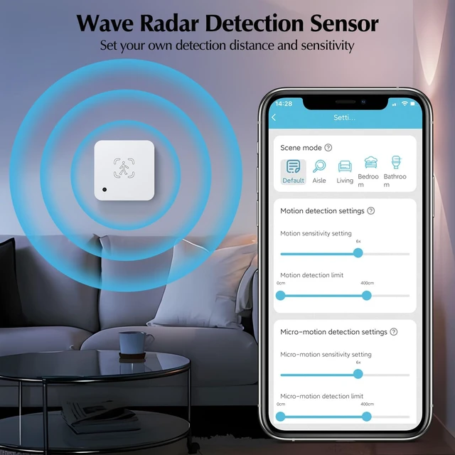 Alt view image 4 of 6 - WiFi Presence Sensor Millimeter Wave Radar No Hub Motion Detector 24/7 Human Presence and Motion Detection for Home or Business with mmWave Radar, App Monitoring(2.4 GHz Wi-Fi Required)