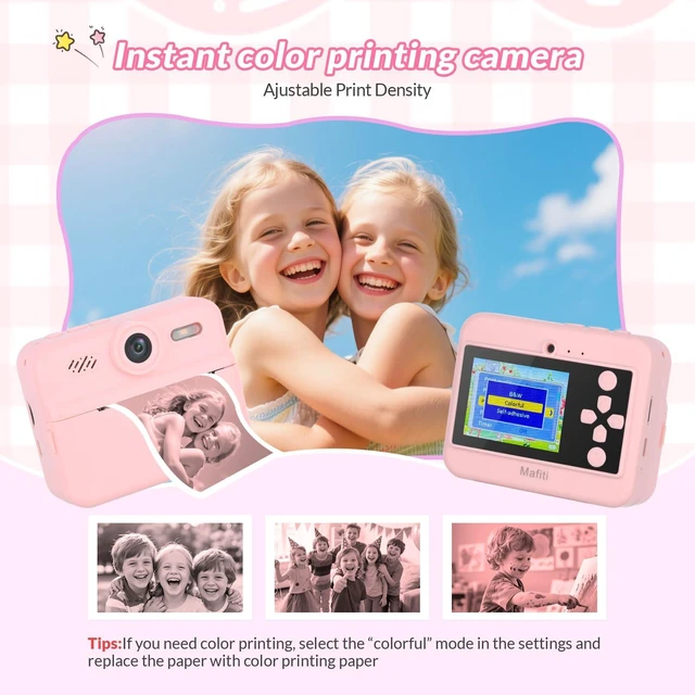 Alt view image 2 of 7 - Kids Camera Instant Print, 48MP Digital Camera Selfie 1080P Video with 32G TF Card, Toys Gifts for Girls Boys Aged 3-12 for Christmas/Birthday/Holiday (Pink)