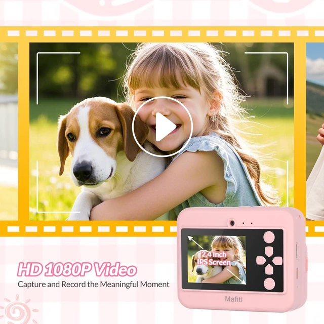 Alt view image 4 of 7 - Kids Camera Instant Print, 48MP Digital Camera Selfie 1080P Video with 32G TF Card, Toys Gifts for Girls Boys Aged 3-12 for Christmas/Birthday/Holiday (Pink)