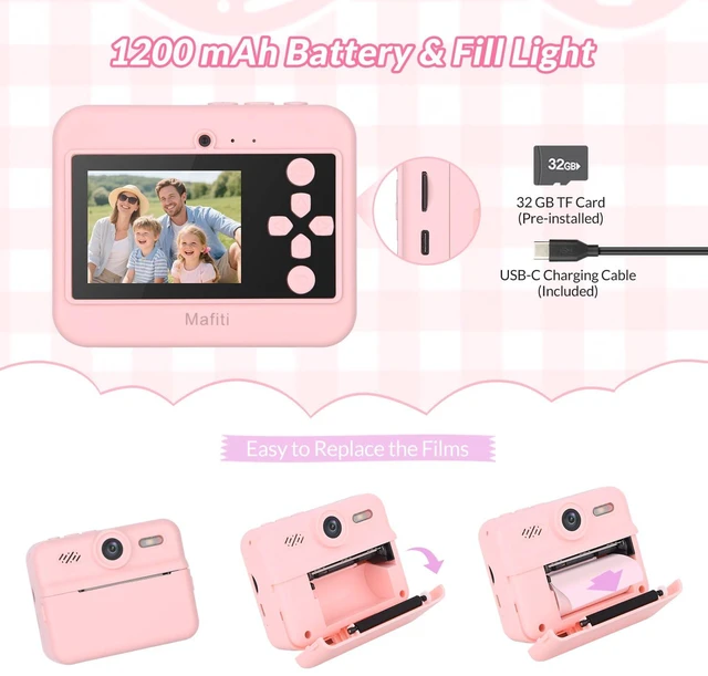 Alt view image 6 of 7 - Kids Camera Instant Print, 48MP Digital Camera Selfie 1080P Video with 32G TF Card, Toys Gifts for Girls Boys Aged 3-12 for Christmas/Birthday/Holiday (Pink)