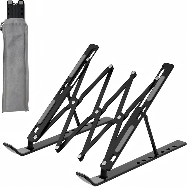 Main image of 7-Level Adjustable Laptop Stand, Foldable Laptop Riser Foldable aluminum laptop riser with silicone pads and ventilated design for ergonomic viewing at home, office or travel