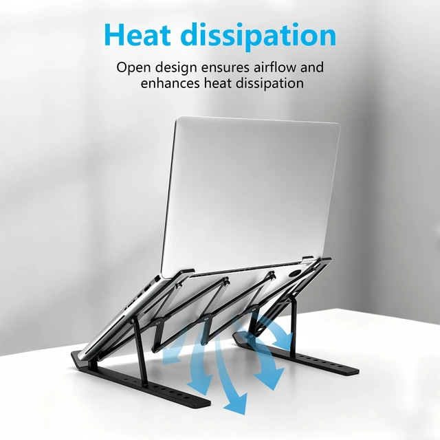 Alt view image 4 of 7 - 7-Level Adjustable Laptop Stand, Foldable Laptop Riser Foldable aluminum laptop riser with silicone pads and ventilated design for ergonomic viewing at home, office or travel