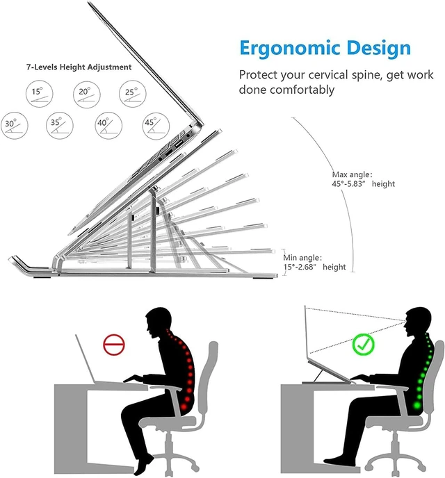 Alt view image 3 of 7 - 7-Level Adjustable Laptop Stand, Foldable Laptop Riser Foldable aluminum laptop riser with silicone pads and ventilated design for ergonomic viewing at home, office or travel