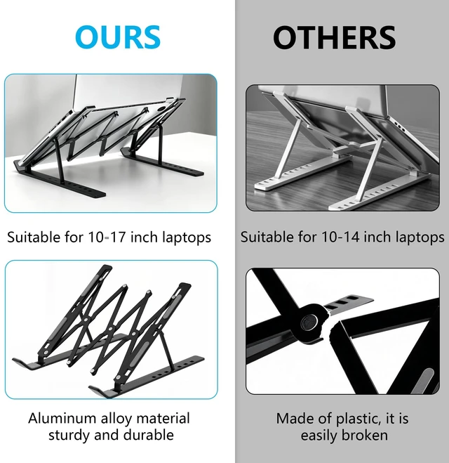 Alt view image 6 of 7 - 7-Level Adjustable Laptop Stand, Foldable Laptop Riser Foldable aluminum laptop riser with silicone pads and ventilated design for ergonomic viewing at home, office or travel