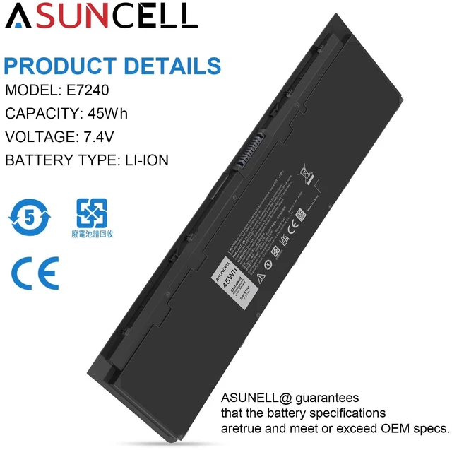 Alt view image 2 of 7 - Laptop Battery Replacement for Dell Latitude 12 7000 Sereis E7240 E7250 Ultrabook, 45Wh 7.4V