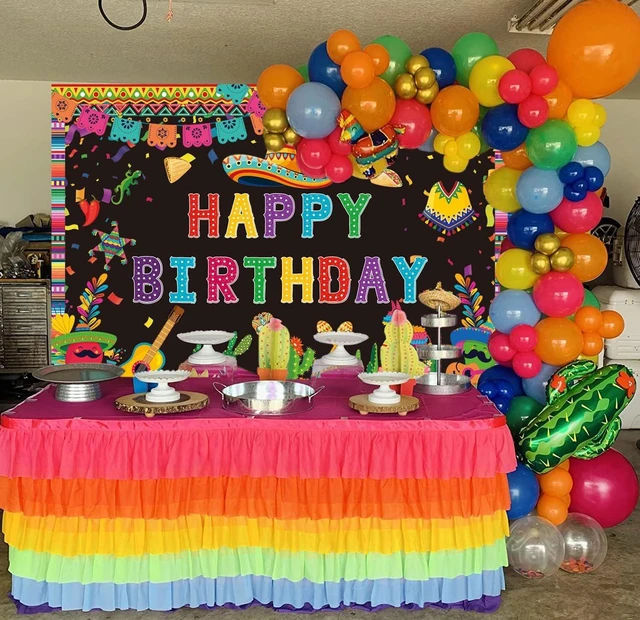 Alt view image 3 of 7 - Mexican Happy Birthday Backdrop Mexico Fiesta Themed Cactus Taco Photography Background for Colorful Carnival Bday Party Decorations Banner (94X70 inch (8x6FT))