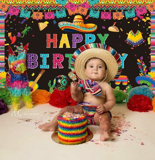 Alt view image 5 of 7 - Mexican Happy Birthday Backdrop Mexico Fiesta Themed Cactus Taco Photography Background for Colorful Carnival Bday Party Decorations Banner (94X70 inch (8x6FT))