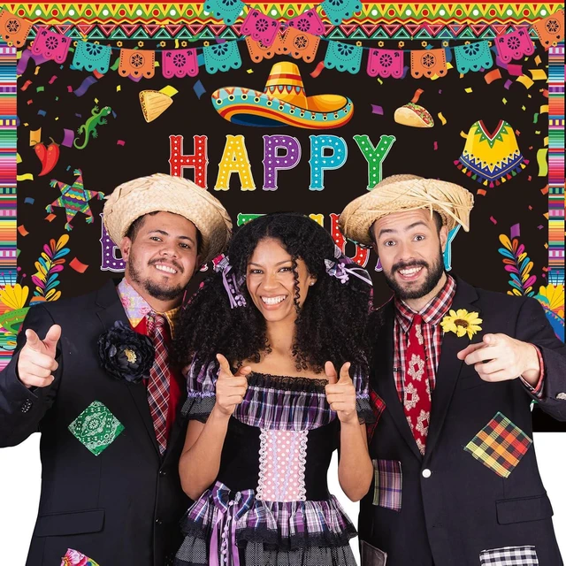 Alt view image 4 of 7 - Mexican Happy Birthday Backdrop Mexico Fiesta Themed Cactus Taco Photography Background for Colorful Carnival Bday Party Decorations Banner (94X70 inch (8x6FT))