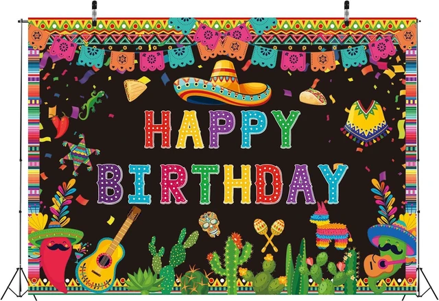 Alt view image 6 of 7 - Mexican Happy Birthday Backdrop Mexico Fiesta Themed Cactus Taco Photography Background for Colorful Carnival Bday Party Decorations Banner (94X70 inch (8x6FT))