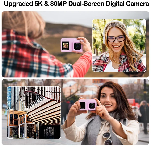 Alt view image 3 of 7 - Upgraded 5K Dual Screen Digital Camera,80MP Vlog Photography Camera for YouTube,Campus,Travel,Compact Point & Shoot Camera for Teens & Beginners with Autofocus,18x Zoom,Anti-Shake,Purple