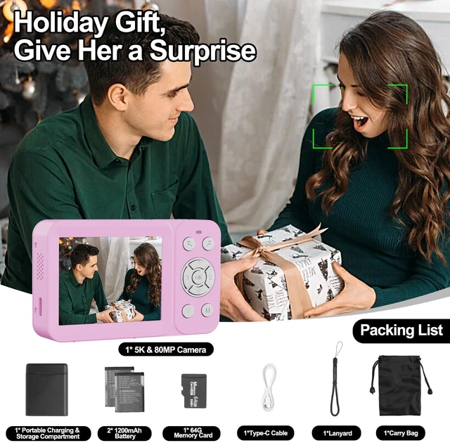 Alt view image 5 of 7 - Upgraded 5K Dual Screen Digital Camera,80MP Vlog Photography Camera for YouTube,Campus,Travel,Compact Point & Shoot Camera for Teens & Beginners with Autofocus,18x Zoom,Anti-Shake,Purple