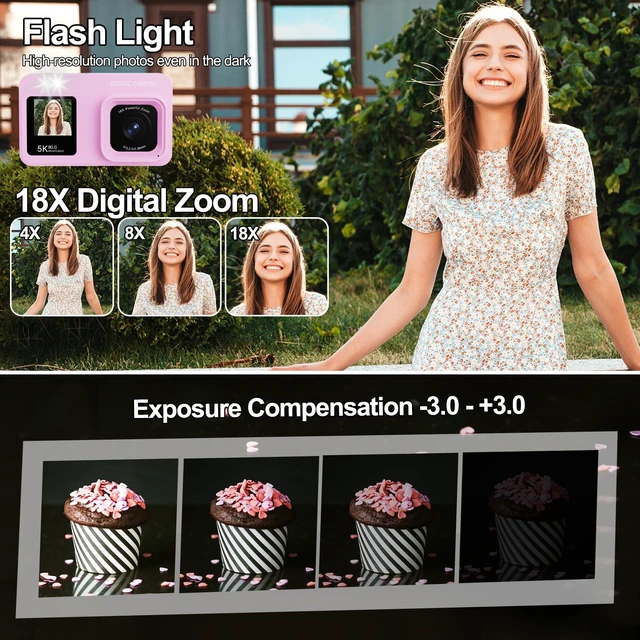 Alt view image 7 of 7 - Upgraded 5K Dual Screen Digital Camera,80MP Vlog Photography Camera for YouTube,Campus,Travel,Compact Point & Shoot Camera for Teens & Beginners with Autofocus,18x Zoom,Anti-Shake,Purple