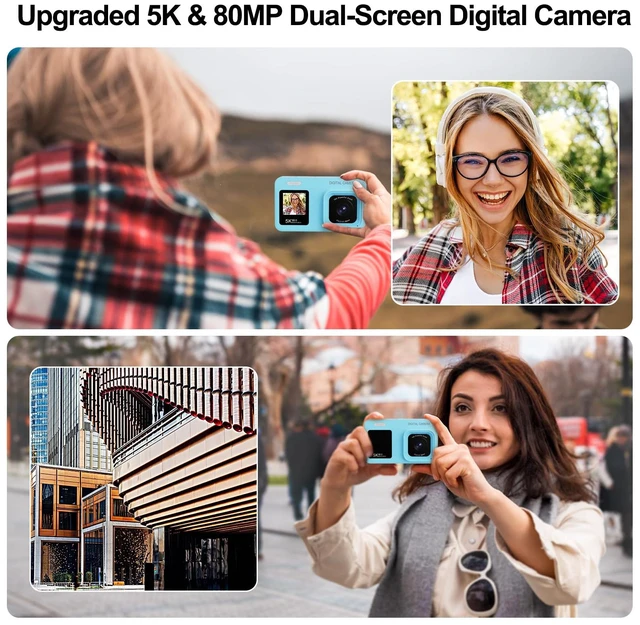 Alt view image 3 of 7 - Upgraded 5K Dual Screen Digital Camera,80MP Vlog Photography Camera for YouTube,Campus,Travel,Compact Point & Shoot Camera for Teens & Beginners with Autofocus,18x Zoom,Anti-Shake,Blue