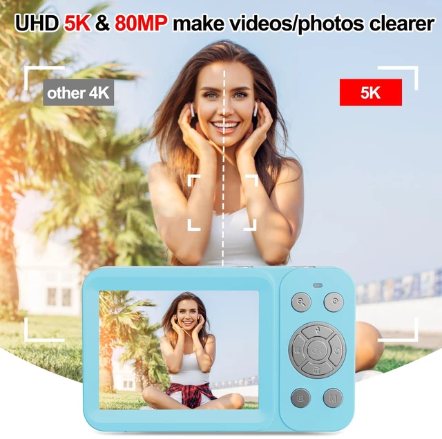 Alt view image 5 of 7 - Upgraded 5K Dual Screen Digital Camera,80MP Vlog Photography Camera for YouTube,Campus,Travel,Compact Point & Shoot Camera for Teens & Beginners with Autofocus,18x Zoom,Anti-Shake,Blue