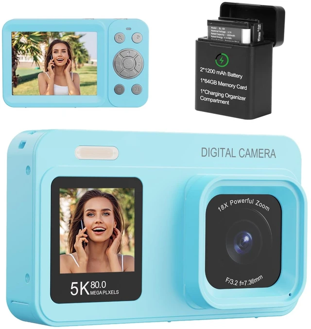 Main image of Upgraded 5K Dual Screen Digital Camera,80MP Vlog Photography Camera for YouTube,Campus,Travel,Compact Point & Shoot Camera for Teens & Beginners with Autofocus,18x Zoom,Anti-Shake,Blue