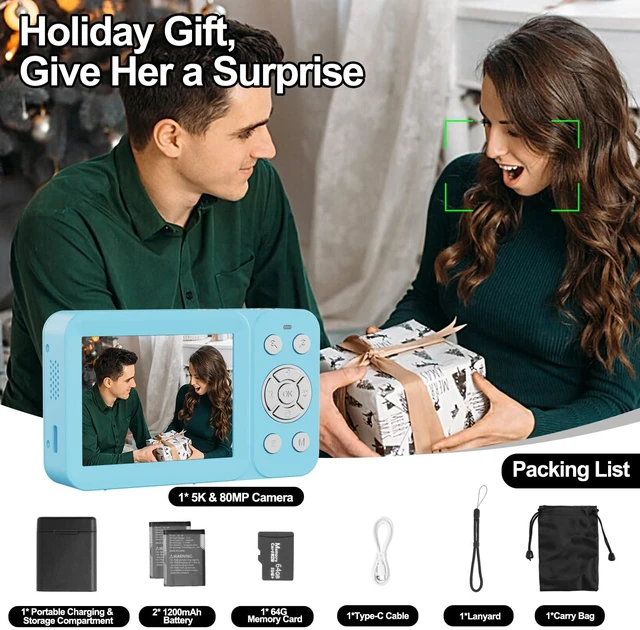 Alt view image 7 of 7 - Upgraded 5K Dual Screen Digital Camera,80MP Vlog Photography Camera for YouTube,Campus,Travel,Compact Point & Shoot Camera for Teens & Beginners with Autofocus,18x Zoom,Anti-Shake,Blue